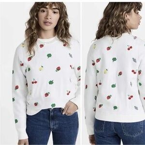 HVN Diana Sweater White Fruit Print Cherries Crewneck Heavyweight Sz XL NEW